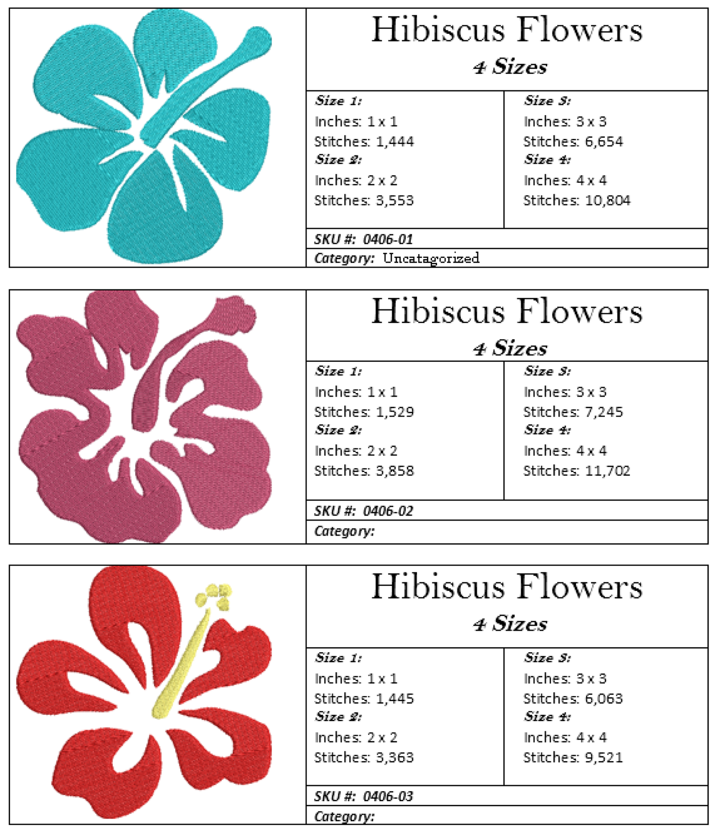 Hibiscus Flower Machine Embroidery Designs | Floral Icon Bundle – 12 Designs, 4 Sizes Each