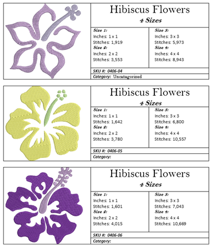 Hibiscus Flower Machine Embroidery Designs | Floral Icon Bundle – 12 Designs, 4 Sizes Each