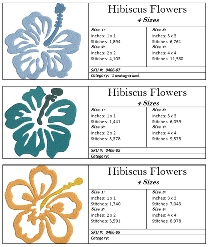Hibiscus Flower Machine Embroidery Designs | Floral Icon Bundle – 12 Designs, 4 Sizes Each