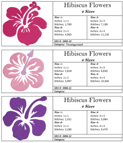 Hibiscus Flower Machine Embroidery Designs | Floral Icon Bundle – 12 Designs, 4 Sizes Each