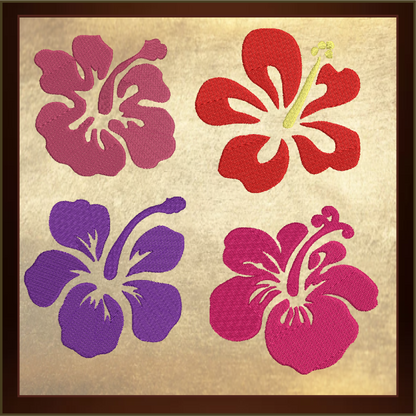 Hibiscus Flower Machine Embroidery Designs | Floral Icon Bundle – 12 Designs, 4 Sizes Each