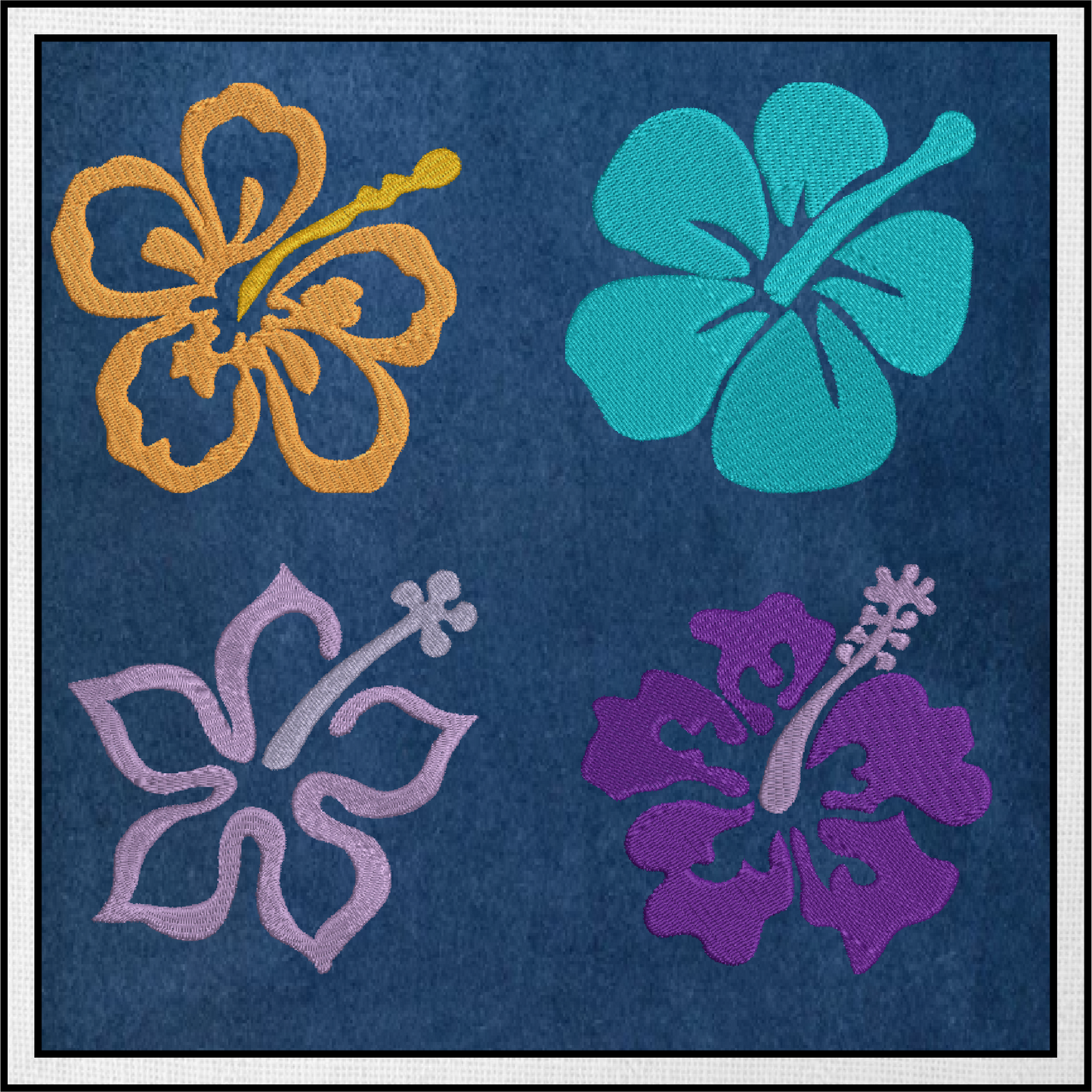 Hibiscus Flower Machine Embroidery Designs | Floral Icon Bundle – 12 Designs, 4 Sizes Each