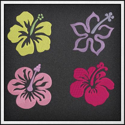 Hibiscus Flower Machine Embroidery Designs | Floral Icon Bundle – 12 Designs, 4 Sizes Each