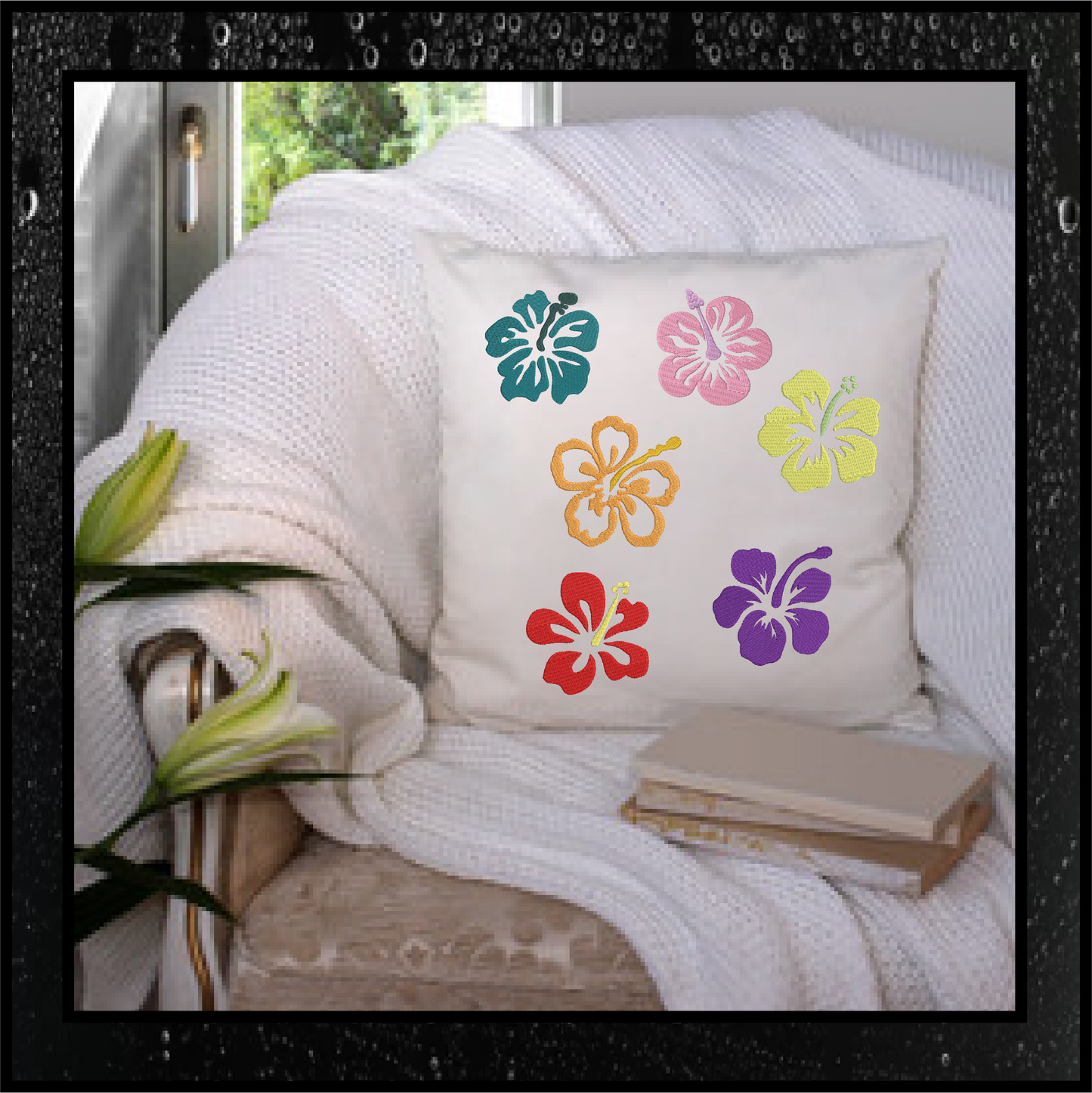 Hibiscus Flower Machine Embroidery Designs | Floral Icon Bundle – 12 Designs, 4 Sizes Each