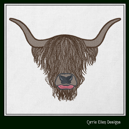 Highland Cow Machine Embroidery Design – Scottish Bull Farm Animal Embroidery, Rustic Country Style (1692)