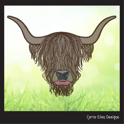 Highland Cow Machine Embroidery Design – Scottish Bull Farm Animal Embroidery, Rustic Country Style (1692)