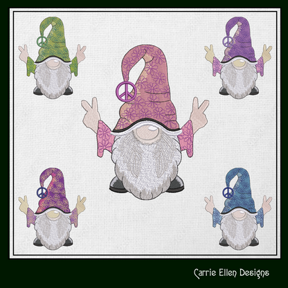 Hippie Gnome Machine Embroidery Design – Peace and Love, Hipster Gnome, 6 Sizes (1239)