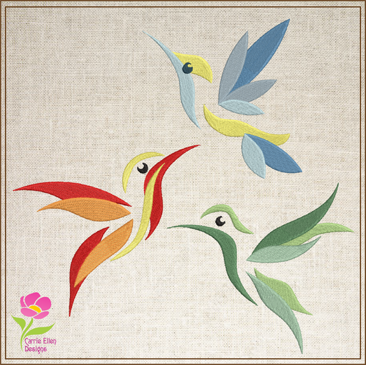 Hummingbird Machine Embroidery Design Bundle, Bird Embroidery Design, Colorful Birds Embroidery Pattern, 3 Designs, 6 Sizes Each (0407)