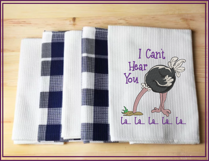 I Can’t Hear You Ostrich Embroidery Design – Head in the Sand Saying – Funny Bird Machine Embroidery File, 6 Sizes (0674)