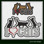 I Love Cats Machine Embroidery Applique Design – I Heart Cats Silhouette Pattern – 6 Sizes (1255)