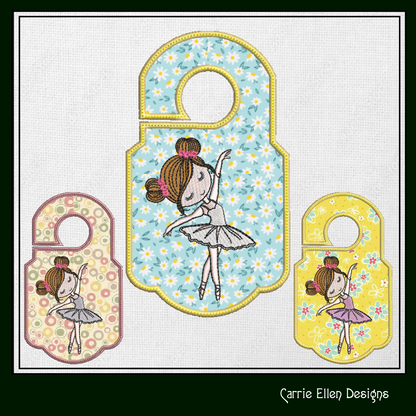 Ballerina ITH Door Knob Hanger Machine Embroidery Design, Dancer In The Hoop Door Sign Embroidery Project (1423)