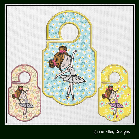 Ballerina ITH Door Knob Hanger Machine Embroidery Design, Dancer In The Hoop Door Sign Embroidery Project (1423)