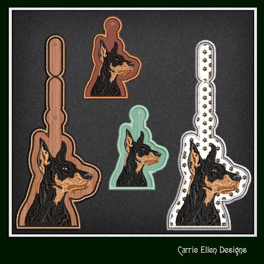 Doberman ITH Key Fob Machine Embroidery Design | Doberman Profile In The Hoop Key Tag Project (1406)