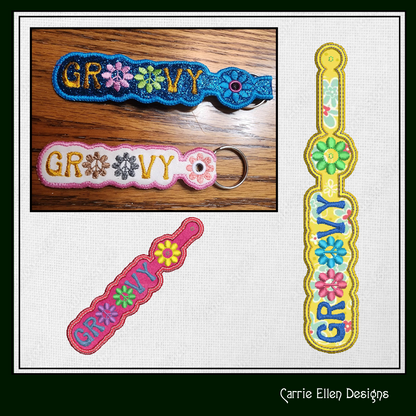 Groovy ITH Key Fob Machine Embroidery Design | Hipster Boho Key Tag, In The Hoop Project (1288)