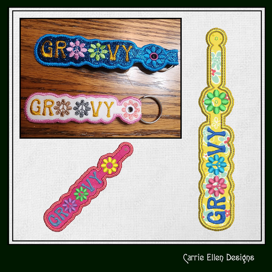 Groovy ITH Key Fob Machine Embroidery Design | Hipster Boho Key Tag, In The Hoop Project (1288)