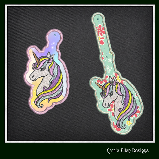 Unicorn ITH Key Fob Machine Embroidery Design | Magical Unicorn Profile In The Hoop Project (1388)