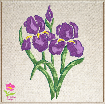 Iris Machine Embroidery Design, Iris Flower Design, Lilac and Purple Iris, Garden Flowers Embroidery, 6 Sizes. (0317)