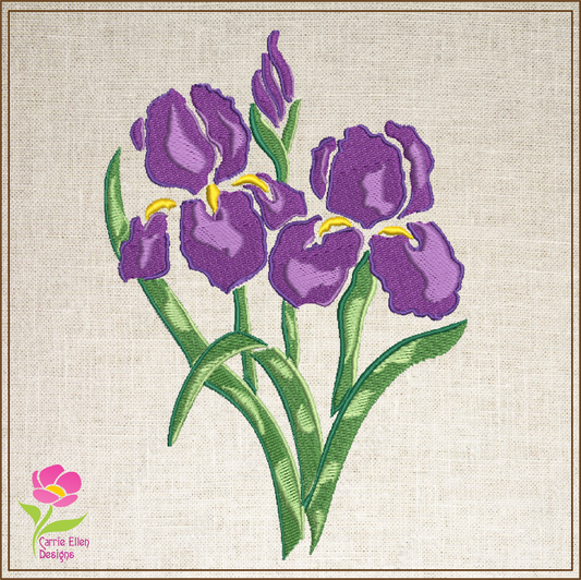 Iris Machine Embroidery Design, Iris Flower Design, Lilac and Purple Iris, Garden Flowers Embroidery, 6 Sizes. (0317)