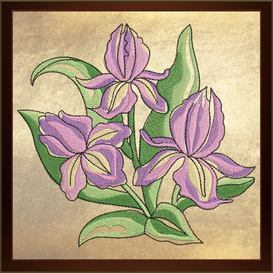 Iris Machine Embroidery Design, Iris Flower Design, Pink and Lilac Garden Flowers Embroidery, 6 Sizes. (0318)