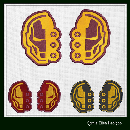 Iron Man-Inspired ITH Shoe Wing Machine Embroidery Design – Superhero Mask Logo In The Hoop Embroidery Project for Shoes and Boots – 4x4 & 5x7 Hoop (1773)