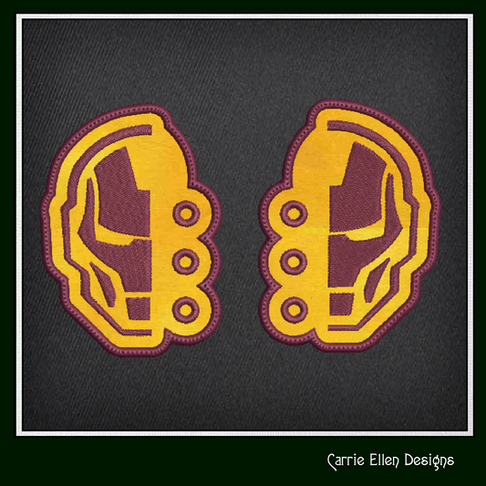 Iron Man-Inspired ITH Shoe Wing Machine Embroidery Design – Superhero Mask Logo In The Hoop Embroidery Project for Shoes and Boots – 4x4 & 5x7 Hoop (1773)