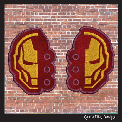 Iron Man-Inspired ITH Shoe Wing Machine Embroidery Design – Superhero Mask Logo In The Hoop Embroidery Project for Shoes and Boots – 4x4 & 5x7 Hoop (1773)