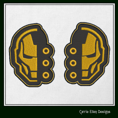 Iron Man-Inspired ITH Shoe Wing Machine Embroidery Design – Superhero Mask Logo In The Hoop Embroidery Project for Shoes and Boots – 4x4 & 5x7 Hoop (1773)