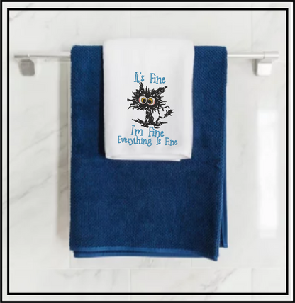It’s Fine I’m Fine Cat Embroidery Design – Funny Neurotic Black Cat – Humorous Quote Machine Embroidery File, 8 Sizes (0651)
