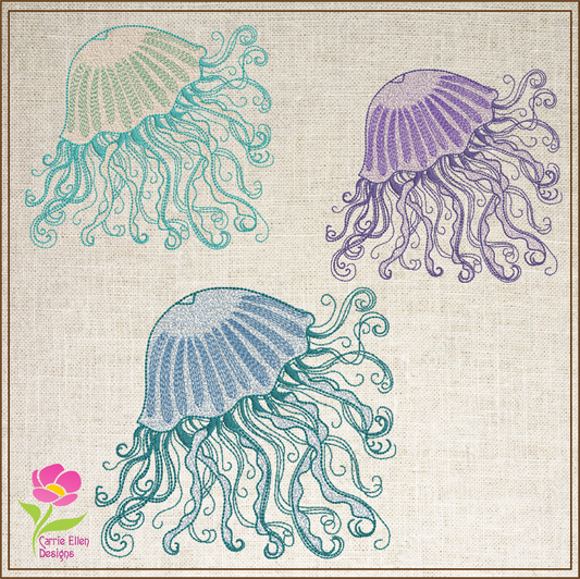 Jellyfish Machine Embroidery Design – Coastal Marine Animal, Sea Life Ocean Design, 4 Sizes (0462)