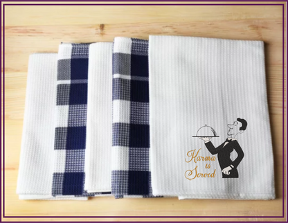 Karma is Served Machine Embroidery Design | Waiter Serving Karma Embroidery | Humorous Saying & Quote | 8 Sizes (0735)