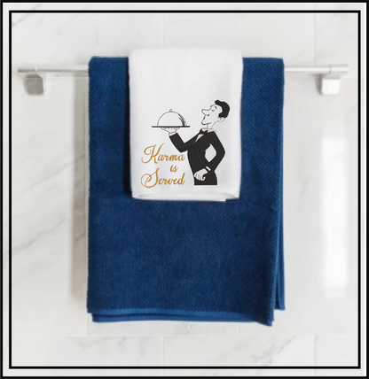 Karma is Served Machine Embroidery Design | Waiter Serving Karma Embroidery | Humorous Saying & Quote | 8 Sizes (0735)