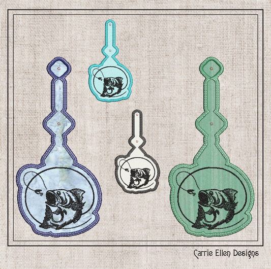 Bass Fishing ITH Key Fob Machine Embroidery Design, In The Hoop Fishing Key Tag Project (1275)
