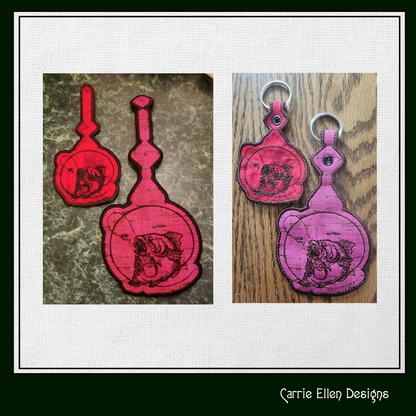Bass Fishing ITH Key Fob Machine Embroidery Design, In The Hoop Fishing Key Tag Project (1275)