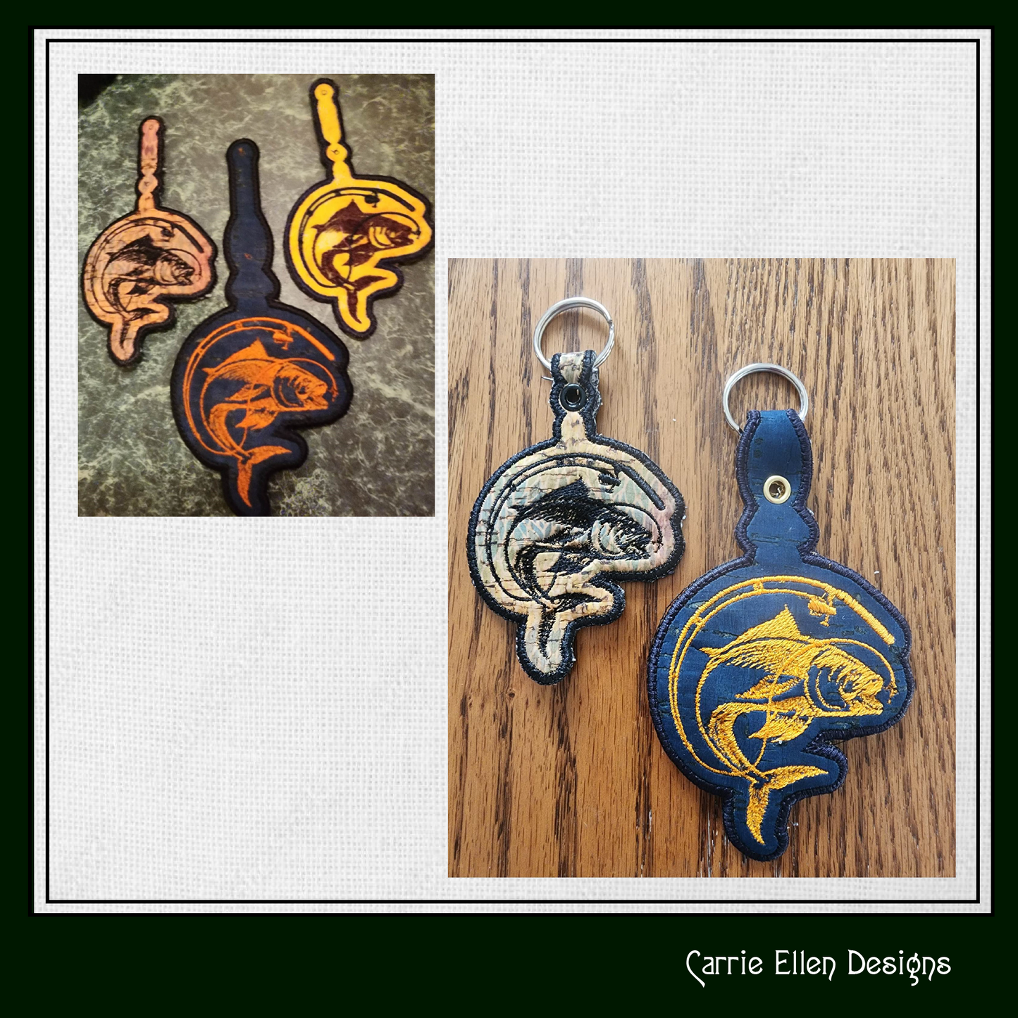 Bass Fishing ITH Key Fob Machine Embroidery Design | Fisherman Key Tag, In The Hoop Project (1289)