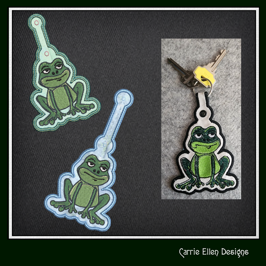 ITH Key Fob Machine Embroidery Design – Frog Key Tag In The Hoop Machine Embroidery Project (1271)