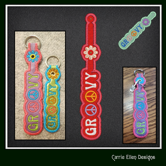 Groovy ITH Key Fob Machine Embroidery Design | Hipster Boho Key Tag, In The Hoop Project (1287)