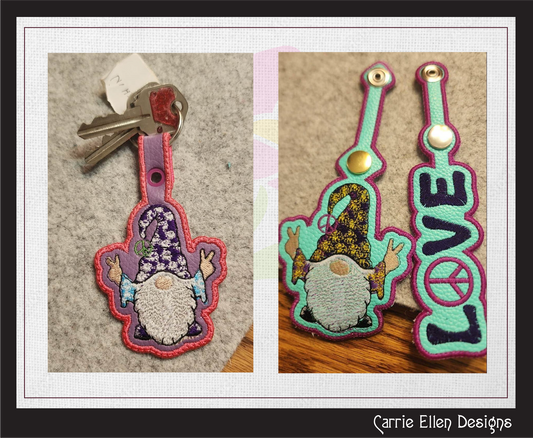 Hippie Gnome ITH Key Fob Machine Embroidery Design – Boho Hipster In The Hoop Key Tag Machine Embroidery Project (1272)