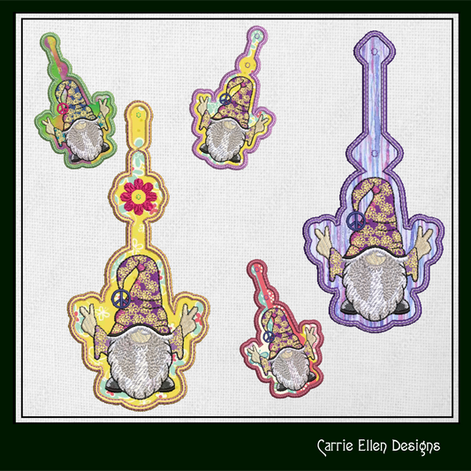 Hippie Gnome ITH Key Fob Machine Embroidery Design – Boho Hipster In The Hoop Key Tag Machine Embroidery Project (1272)