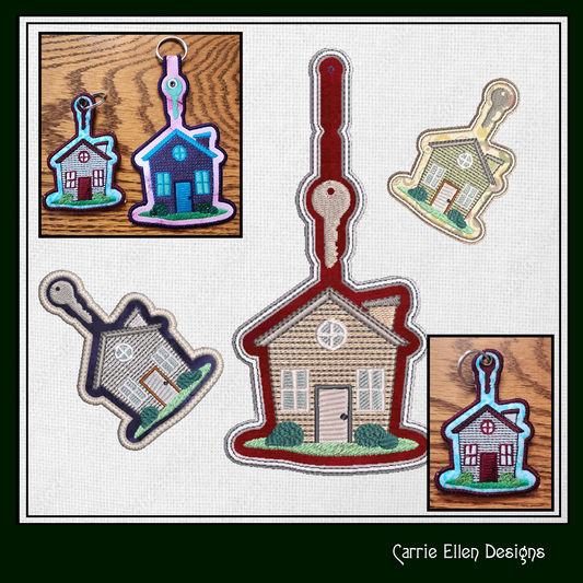 House ITH Key Fob Machine Embroidery Design | Little House Key Tag In The Hoop Project (1303)