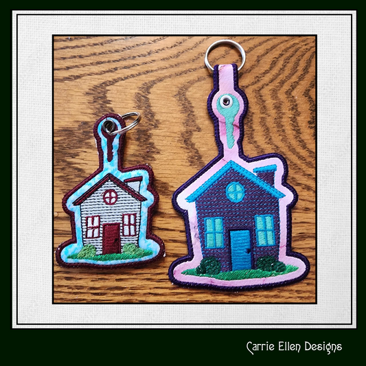 House ITH Key Fob Machine Embroidery Design | Little House Key Tag In The Hoop Project (1303)