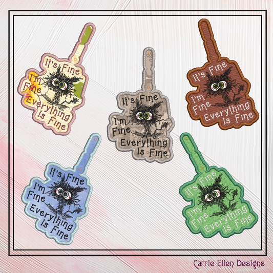 It’s Fine Cat ITH Key Fob Machine Embroidery Design | Funny Cat Saying In The Hoop Key Tag (1300)