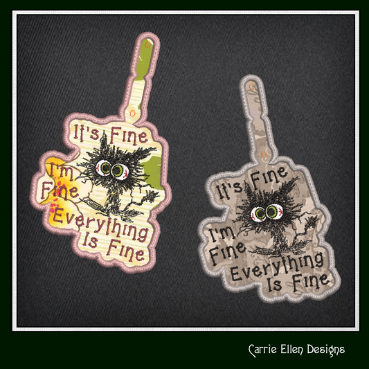 It’s Fine Cat ITH Key Fob Machine Embroidery Design | Funny Cat Saying In The Hoop Key Tag (1300)