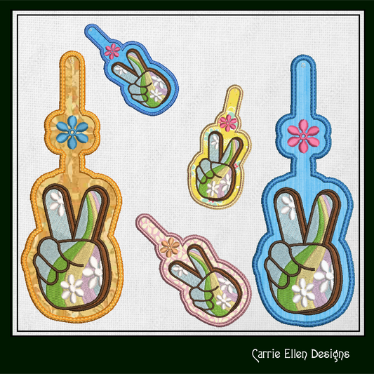 Peace Sign Hand ITH Key Fob Machine Embroidery Design – Boho Hipster In The Hoop Key Tag, Embroidery Project (1270)