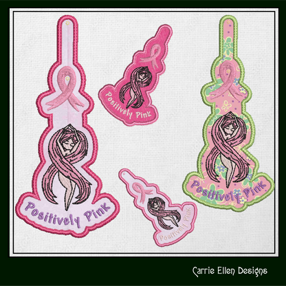 Positively Pink ITH Key Fob Machine Embroidery Design | Breast Cancer Awareness In The Hoop Key Tag (1294)