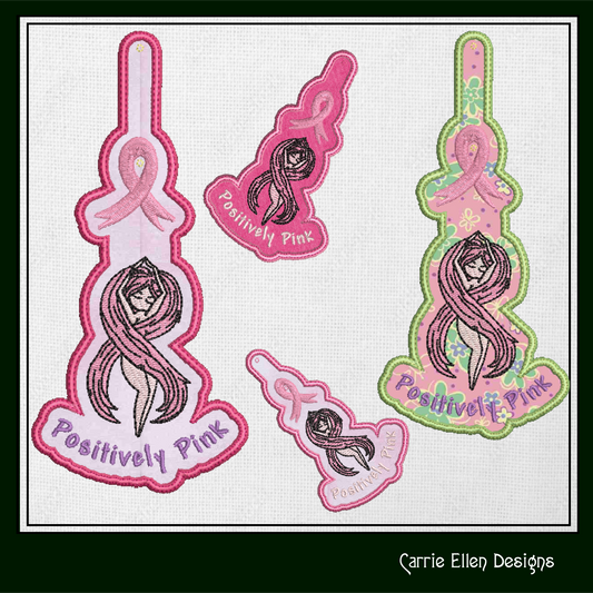 Positively Pink ITH Key Fob Machine Embroidery Design | Breast Cancer Awareness In The Hoop Key Tag (1294)