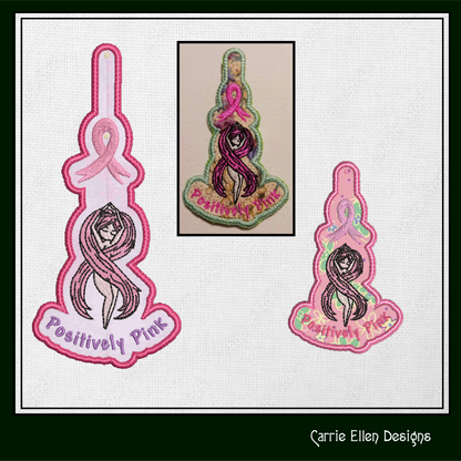 Positively Pink ITH Key Fob Machine Embroidery Design | Breast Cancer Awareness In The Hoop Key Tag (1294)
