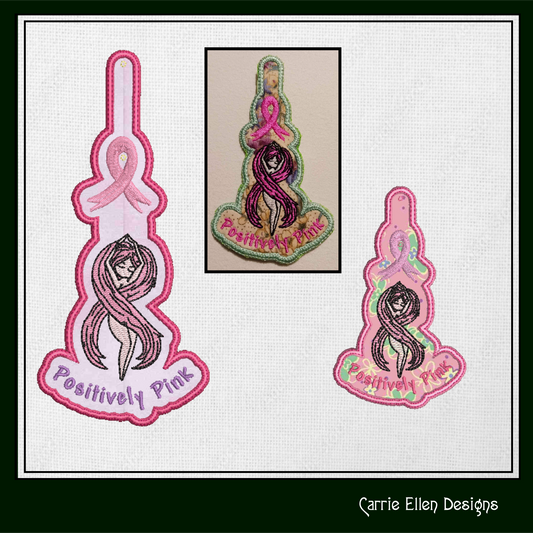 Positively Pink ITH Key Fob Machine Embroidery Design | Breast Cancer Awareness In The Hoop Key Tag (1294)