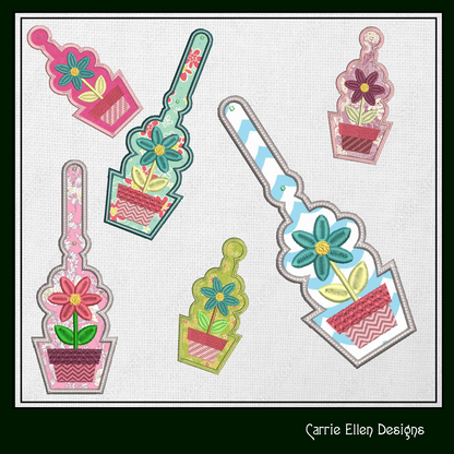 Potted Flower ITH Key Fob Machine Embroidery Design | Spring Time Potted Plant In The Hoop Project (1484)