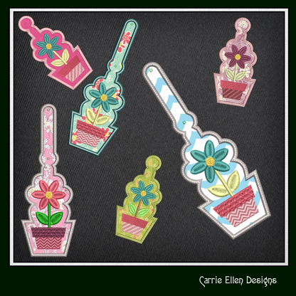 Potted Flower ITH Key Fob Machine Embroidery Design | Spring Time Potted Plant In The Hoop Project (1484)