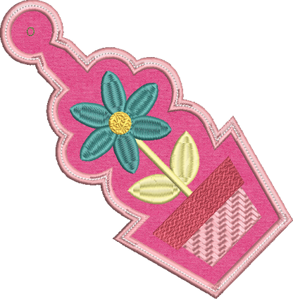 Potted Flower ITH Key Fob Machine Embroidery Design | Spring Time Potted Plant In The Hoop Project (1484)